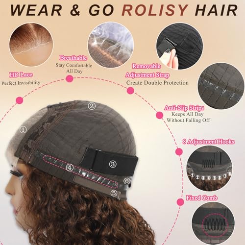 Chocolate Brown Wig 4x4 Hd Lace Front Wig For Black Women Wear And Go Glueless Wigs Human Hair Pre Plucked Pre Cut Colored Water Wave Wavy Chocolate Brown Glueless Wigs Curly Wig Human Hair #4 16inch