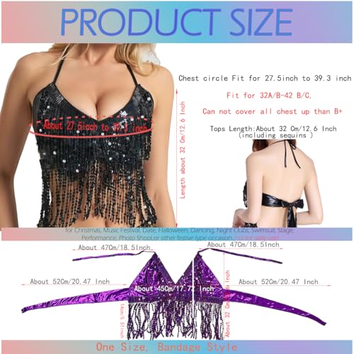 Wuchieal Women's Belly Dance Costume Sequin Bra Tassel Tops with Chest Party Club Wear Bra Top