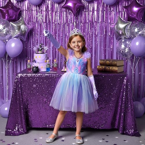 Esvaiy Wicked Glinda Costume Girls Tulle Sequin Dress with Accessories Glinda Dress for Girls Halloween Christmas Cosplay