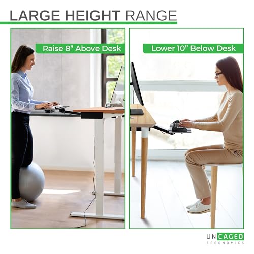 Uncaged Ergonomics KT2-b Under-Desk Adjustable Height & Angle Sit to Stand Up Keyboard Tray with negative tilt Best standi...