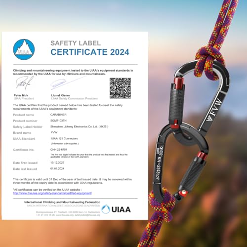 FVW Auto Locking Rock Climbing Carabiner Clips,Professional 25KN (5620 lbs) Heavy Duty Caribeaners for Rappelling Swing Re...