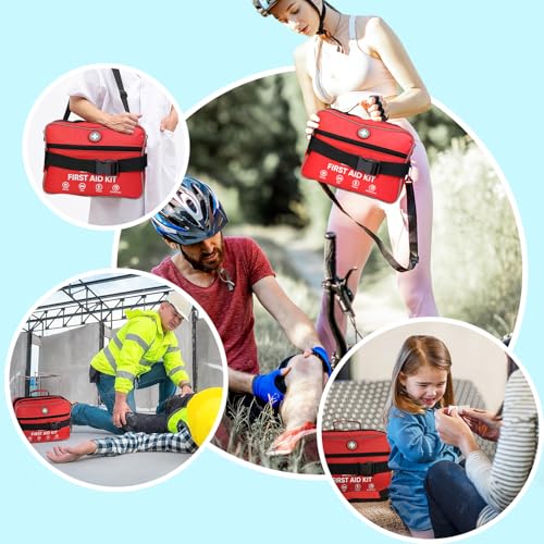 Professional 435 Pieces Large First Aid Kit - Includes Compressed Gauze - Compartments Emergency Medical Kit for Home, Cam...