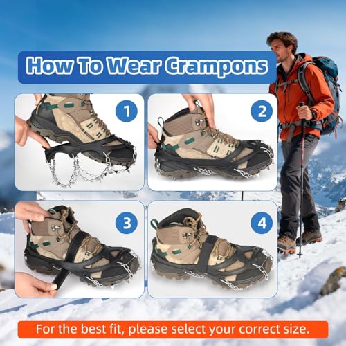 Crampons 19 Stainless Steel Spikes Ice Cleats for Shoes and Boots,Snow Traction Cleats Ice Grips for Hiking, Mountain Clim...