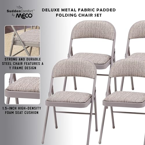 MECO 4-Pack Steel Frame Folding Dining & Event Chairs, Chicory Lace Motif Upholstery, Beige - Foldable Seating with Cushio...