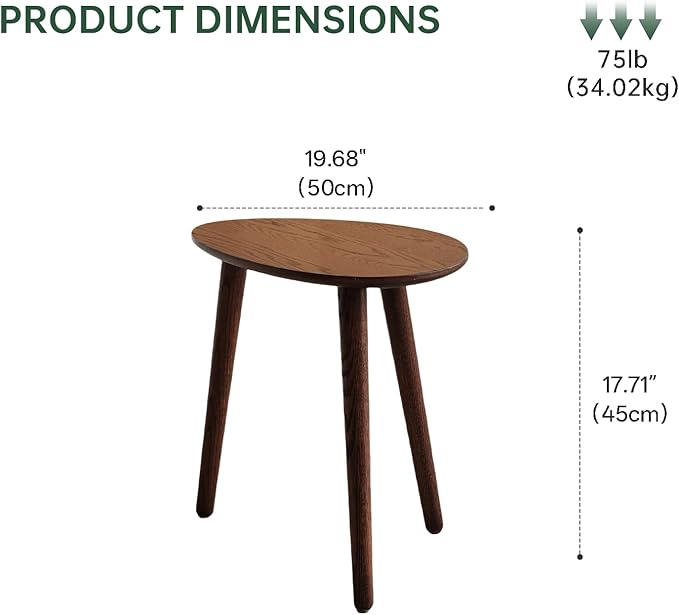Vadisun Small Oval Coffee Table, 19.7'' Small Mid Century Modern End Table for Living Room, 100% Solid Oak Wood Side Table, Minimalist Display Center Table(Walnut Color, 19.68" Wx13.38 Dx17.71 H)
