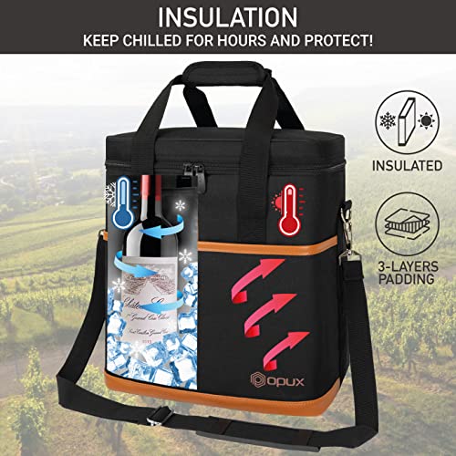opux 6 Bottle Carrier Tote | Insulated Padded Wine Cooler Bag for Travel. Picnic, BYOB | Portable Leakproof Wine Tote Bag ...
