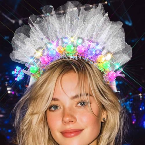 GENBREE Light Up Birthday Crown Headband Glowing Rave Party Hair Accessories for Women