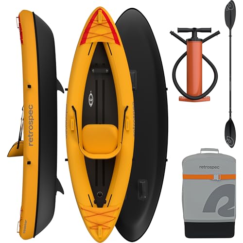 Retrospec Coaster Single & Tandem Inflatable Kayak for Adults, 220 & 440lb Weight Capacity, Lightweight with Paddle & Pump