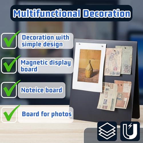 Leinuosen 2 Pcs 12 x 10 Inch Magnetic Bulletin Board Metal Magnet Board Magnet Display Stand for Tabletop Desktop Home Kit...