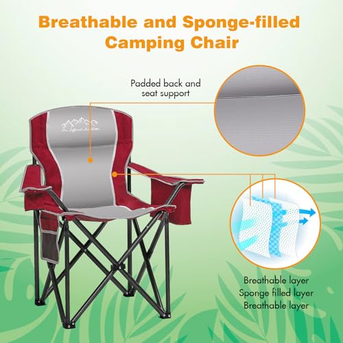 SAILARY 2PCS Folding Camping Chair Portable Outdoor Heavy Duty Padded Chairs Lawn Chair with Cup Holder, Storage Pocket an...