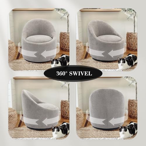 COLAMY Swivel Accent Chair, 360° Swivel Chair with Hidden Storage, Modern Small Barrel Swivel Armchair for Living Room/Bedroom, LightGrey