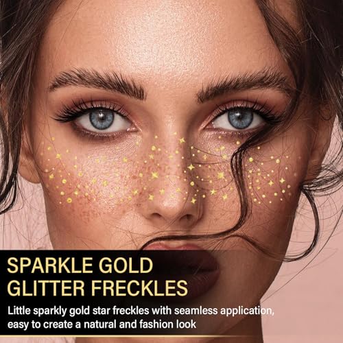 8 Pcs Gold Face Makeup Patches, Gold Glitter Freckles Face Tattoo, Glitter Freckles, Sparkle Makeup Patches, Waterproof Fa...