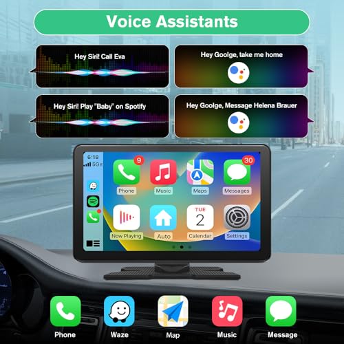 9" Carplay Screen for Car Portable, Carplay & Android Auto Car Stereo, Touchscreen GPS Navigation 4K Dash Cam/1080P Backup...