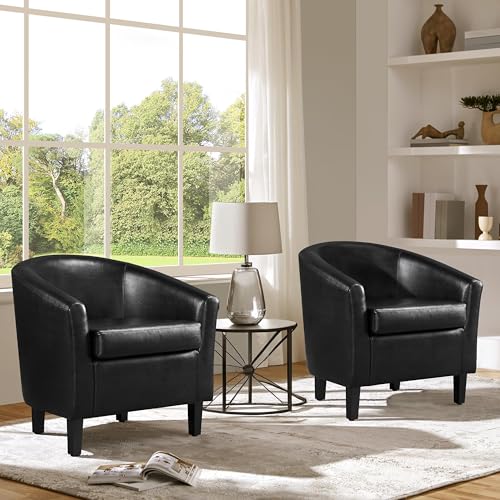 Yaheetech Barrel Chairs Set of 2, Faux Leather Club Armchairs, PU Leather Accent Chairs with Soft Padded Seat for Living R...