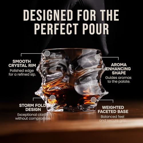 TSUKIGLASS® Storm Premium Japanese Crystal Whisky Glasses Set of 4 - Gift Ready Box, 100% Ultra Clarity Lead-Free Crystal,...
