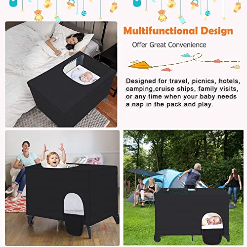 Elefama Blackout Cover for Pack N Play Blackout Tent Travel Crib Canopy Blackout Cover Breathable Stretchy Portable Blacko...
