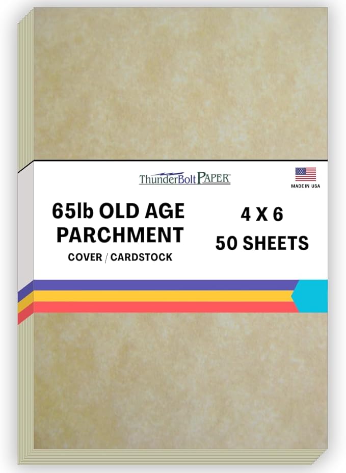 50 Old Age Parchment 65lb Cover Paper Sheets 4 X 6 Inches Cardstock Weight Colored Sheets 4" X 6" (4X6 Inches) Photo|Card|Frame Size - Printable Parchment Semblance by The Pulp Process