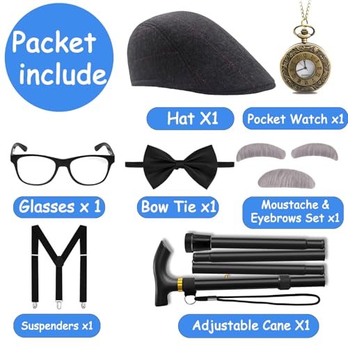 Yaliuliu Old Man Costume for Kids and Boys – 100 Days of School Costume Boys Dress Up, Grandpa Costume with Hat, Glasses, ...