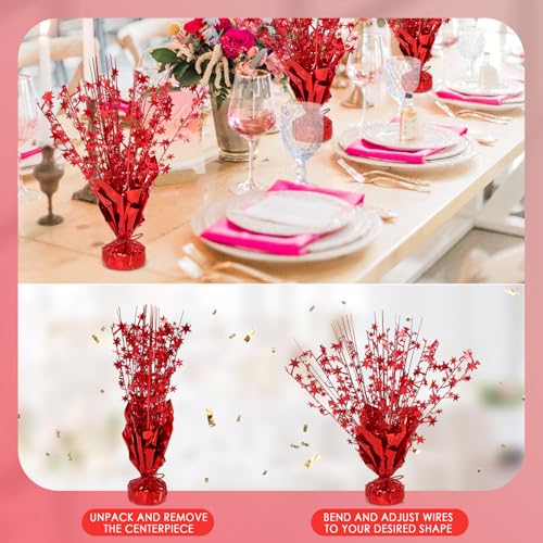 Red Foil Star Centerpiece, 6 Pack Metallic Foil Spray Centerpieces Table Decoration Burst Tabletop Signs and Centerpiece f...