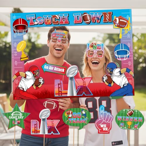 Super Football Party Decorations 2026 Photo Booth Props Set Include 1 Photo Booth Frame and 16 Photo Props Touch Down Supe...