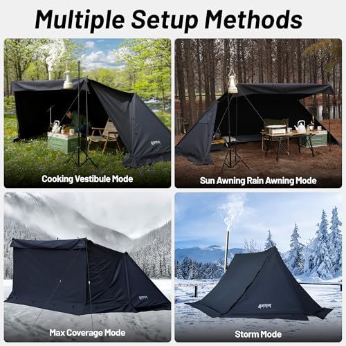 Hot Tent for 1-2 Person, PU3000mm Waterproof, Aluminum Poles for Winter Camping with Stove Jack (Fire-Resistant), Ventilat...
