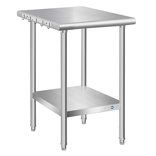 PIUMACU Stainless Steel Table for Prep & Work, Commercial Stainless Steel Prep Metal Table for Home Kitchen Restaurant Space Expansion (24 x 18 x 33 Inch)