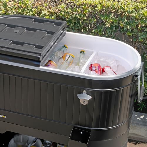 Permasteel Rolling Patio Cooler – Large Outdoor Ice Chest with Wheels, Beverage Cooler for Backyard, BBQ, Tailgate, Beach,...