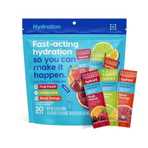 Hydrant - Hydration Powder Variety Pack, 30 Individual Instant Electrolyte Rehydration Packets - Low Sugar Drink Mix for D...