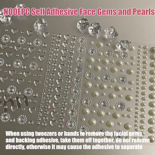 NOOEPC Face Gems Rhinestones Pearl Stickers, Self Adhesive Hair Gems Rave Accessories, Face Glitter For Women, Jewel Stick...