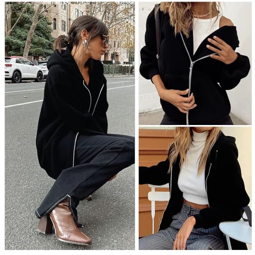 Women's Oversized Zip-Up Hoodie - Lightweight Casual Jacket, Fall Winter Wear