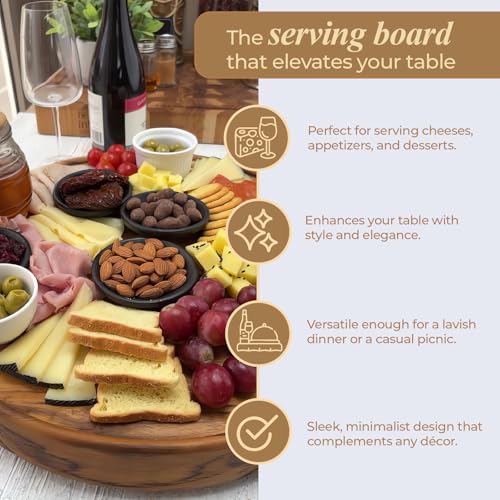 End Grain Rotating Serving Board – Premium Teak Charcuterie Board with Smooth 360° Rotation - Wooden Boards Ideal for Chee...