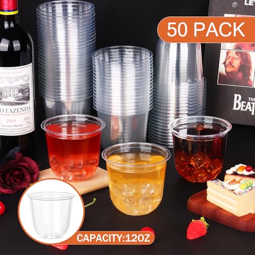 KesaPlan 50 Pcs Disposable Stemless Glasses 12oz Crystal Plastic Wine Glasses Clear Classic Cup for Meeting Weddings Birth...
