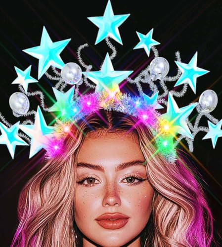 GENBREE Light Up Star Headband Led Disco Headpiece Glowing Rave Party Hair Accessories for Women