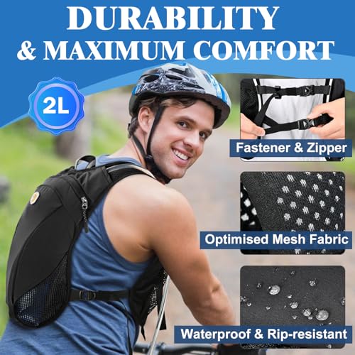 MIAOJIE Hydration Backpack with 2L Water Bladder Bag, Lightweight and Breathable Running Vest for Men, Adjustable Chest St...