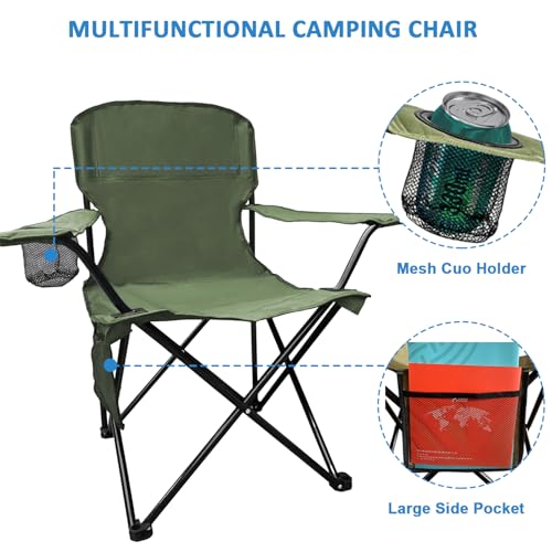 VOYSIGN Camping Folding Chair with Cup Holder & Storage Pocket - 5.5lbs Lightweight, 225lb Capacity Portable Camp Chairs f...