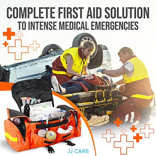 JJ CARE Trauma kit 250PCS First Responder Kit, EMT Bag with Padded Strap, Reflective Medical, Multiple Pockets, EMS First ...