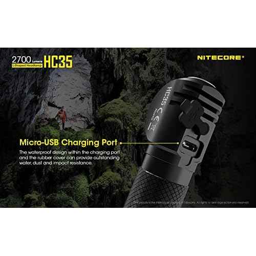Nitecore HC35 Headlamp Flashlight with Battery, 2700 Lumen USB Rechargeable L-Shape Detachable with LumenTac Organizer