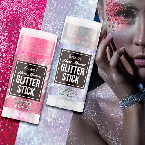 Brzeaf Waterproof Mermaid Glitter Stick, Shimmery& Long Lasting, Fairy Costume Body Face Glitter, Singer Concert Music Rav...