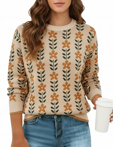 GraceSelect Women's Spring Pullover Sweater Long Sleeve Oversized Printed Cute Crewneck Knitted Top 2026 Trendy Fashion