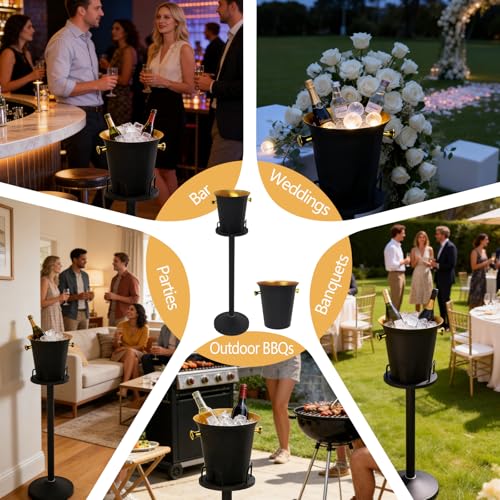 Champagne Bucket with Stand, Wine Bucket Stand with 5L Bucket, Stainless Steel Standing Ice Buckets for Bar, KTV, Hotel, P...