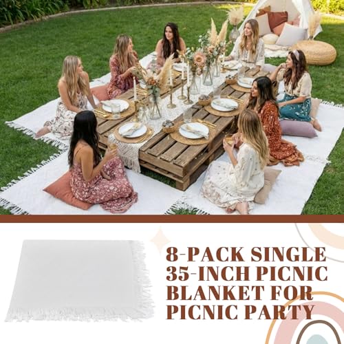 Hahafelt 8 Pcs Outdoor Picnic Blanket 35"x35" Boho Blanket Woven Cotton Yarn Portable Mat Plaid with Fringe Washable for P...