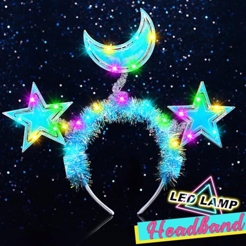 GENBREE Light Up Star Headband LED Moon Headpiece Rave Hair Accessories for Women