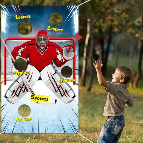 Ice Hockey Toss Games Decorations Banner Backdrop Background Hockey Theme Decor for Indoor Outdoor Hockey Fans Birthday Pa...