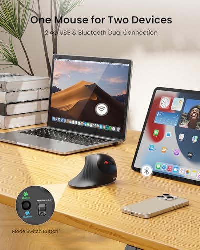 seenda Ergonomic Vertical Mouse with Jiggler - Bluetooth + 2.4G USB Multi Device, Wireless Ergo Mice, Jiggler Mouse Mover ...