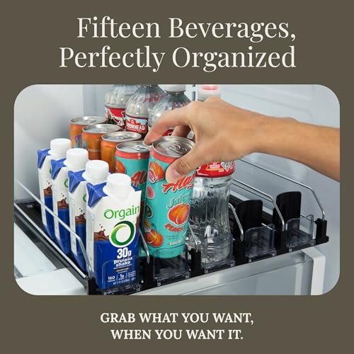 Hodge Home Essentials 5-Piece Drink Organizer for Fridge – Spring-Loaded Rolling Can & Bottle Holder – Kitchen Storage for...