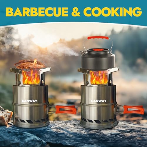 CANWAY Camping Stove, Portable Stainless Steel Wood Burning Survival Stove with Nylon Carry Bag for Outdoor Backpacking Hi...
