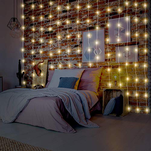 YEOLEH String Lights Curtain,7.9 x 5.9Ft 144LEDs USB Powered Fairy Lights for Bedroom Wall Decor,8 Modes & IP64 Waterproof...