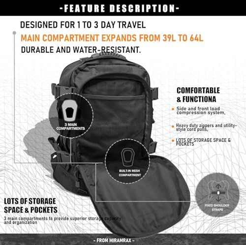 Miramrax Tactical Backpack Military Hiking Daypack - Molle Backpack for Men 3 Day Assault Pack Bug Out Bag for Camping Tra...
