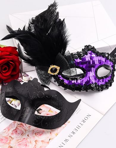 SIQUK Couple Masquerade Masks Set Venetian Party Mask Costume Mask
