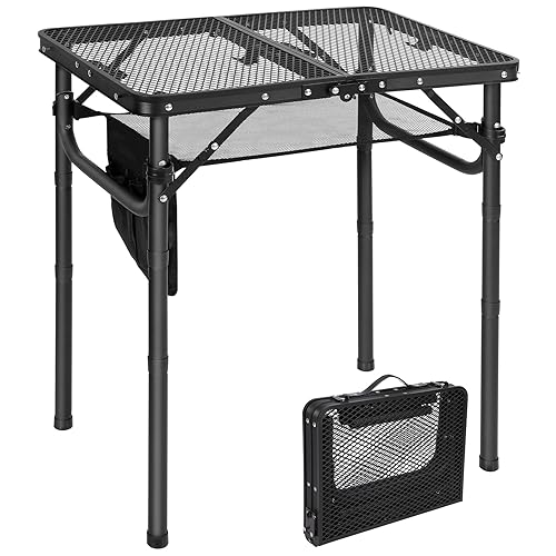 RedSwing Folding Grill Table, Lightweight Height Adjustable Aluminum Table with Mesh Desktop and Mesh Bag for Outdoor Camp...